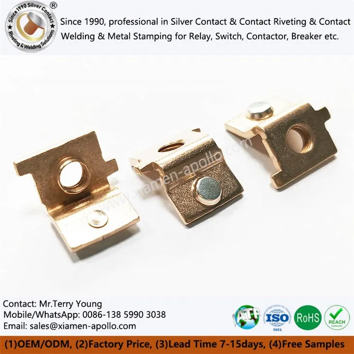Riveted विद्युत संपर्कों के साथ तांबा स्टैम्पिंग
